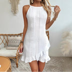 Damen Sommerliches Strandkleid mit Rüschensaum und atmungsaktivem Lochmuster R&B
