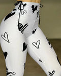 Damen Hochtaillierte Sportleggings mit modernem Herzmuster R&B