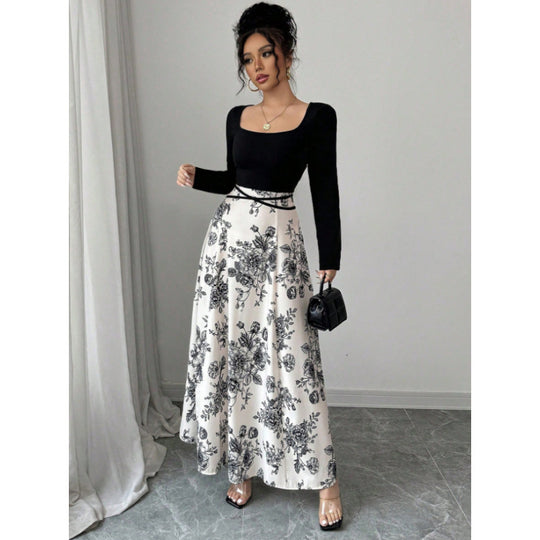Damen Maxirock mit floralem Design und elastischer Taille R&B