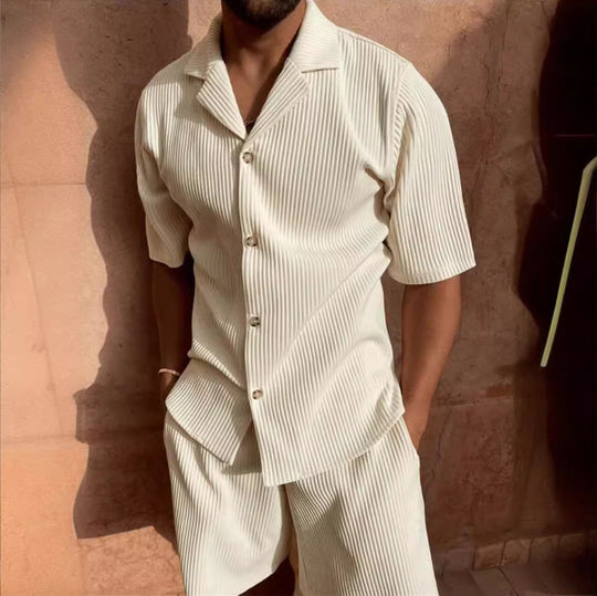 Herren Kurzarm Set aus atmungsaktivem Rippstoff mit moderne Knopfleiste R&B