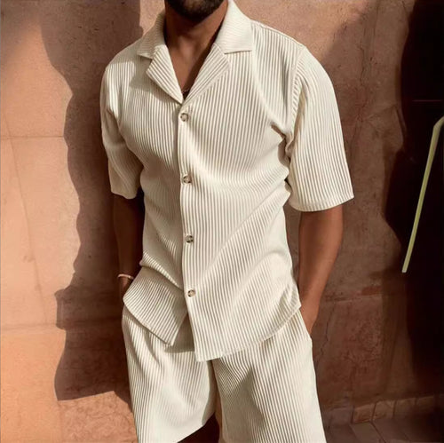 Herren Kurzarm Set aus atmungsaktivem Rippstoff mit moderne Knopfleiste R&B