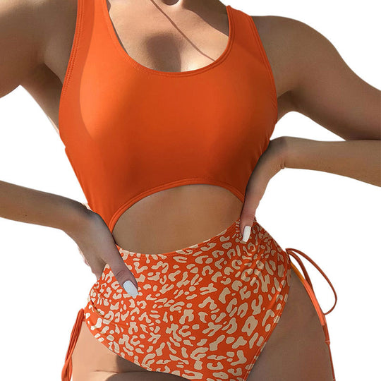 Damen Einteiler Badeanzug mit modischem Cut-Out und eleganter Leoprint-Details R&B