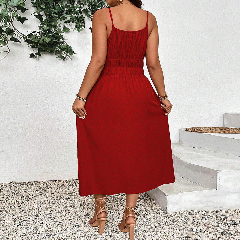 Damen Maxikleid mit verstellbaren Trägern und elastischem Bund R&B