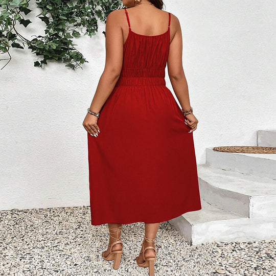 Damen Maxikleid mit verstellbaren Trägern und elastischem Bund R&B