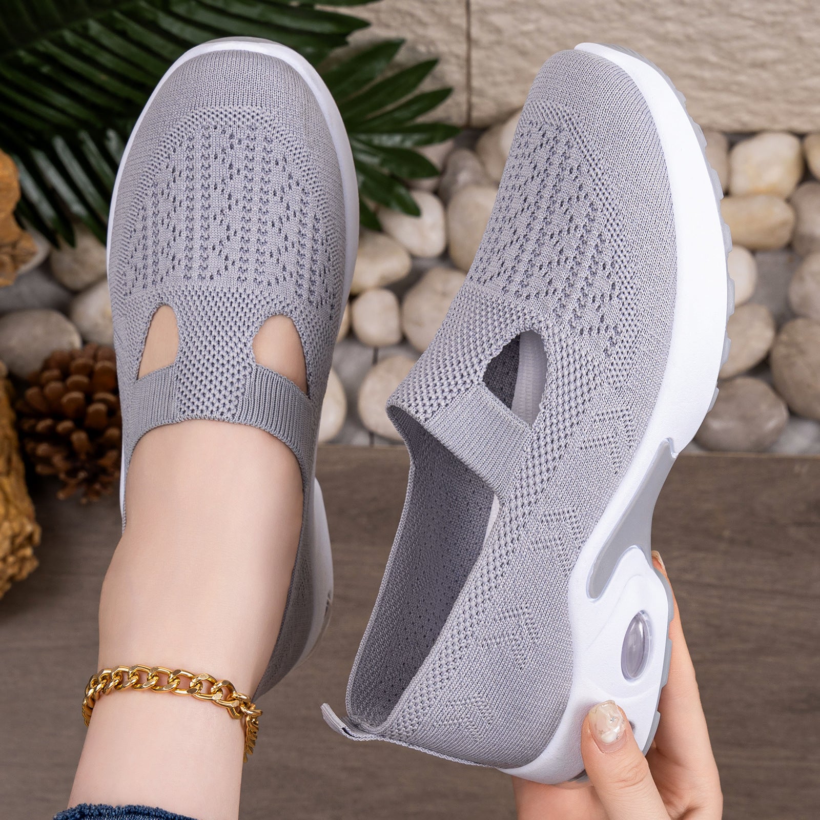 Damen Atmungsaktive Slip-On Freizeit-Schuhe mit dämpfender Sohle R&B