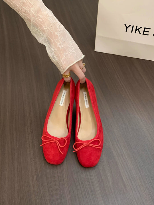 Damen Ballerinas aus hochwertigem Wildleder mit dekorativer Schleife R&B