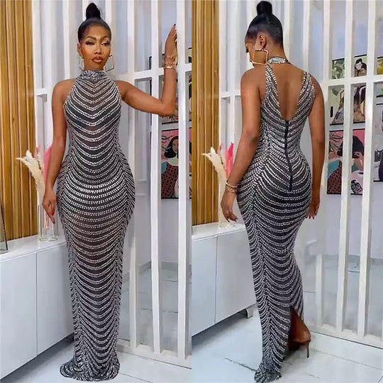Damen Glamouröses Pailletten-Maxikleid mit figurbetontem Schnitt und schickem Rückenausschnitt R&B
