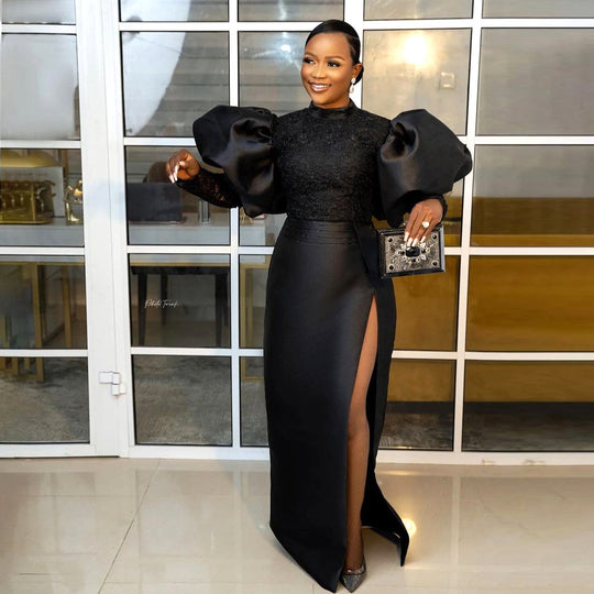 Damen Elegantes Abendkleid mit exquisitem Spitzenoberteil und dramatischen Puffärmeln R&B