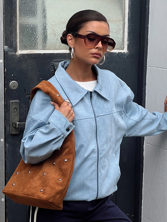 Damen lässige Kunstlederjacke mit modernem Schnitt und praktischen Taschen R&B