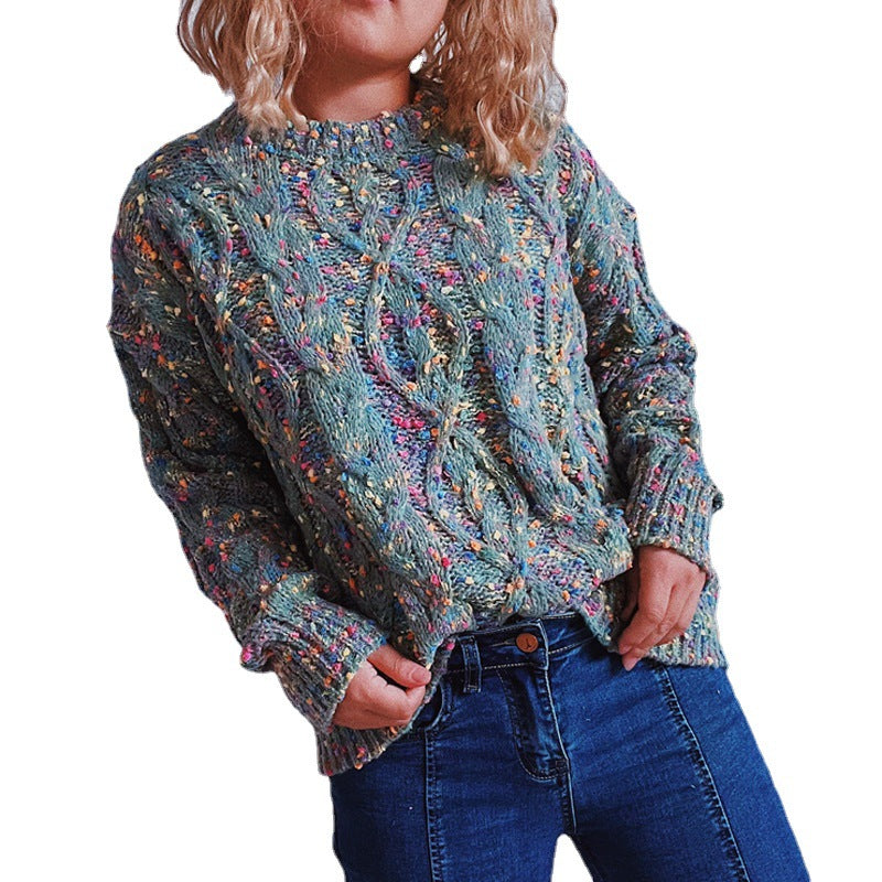 Damen grob gestrickter Pullover mit bunten Akzenten und lässigem Schnitt R&B