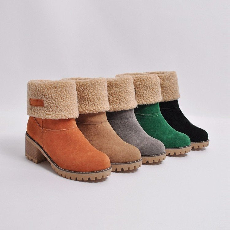Damen Modische Stiefel mit warmem Futter und blockförmigem Absatz