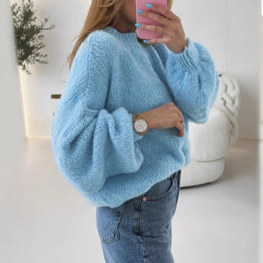 Damen kuscheliger Pullover mit voluminösen Ärmeln und strukturiertem Design R&B