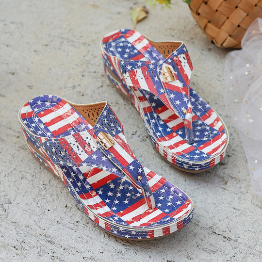 Damen Wedge-Pantoletten mit modernem Flaggen-Design R&B