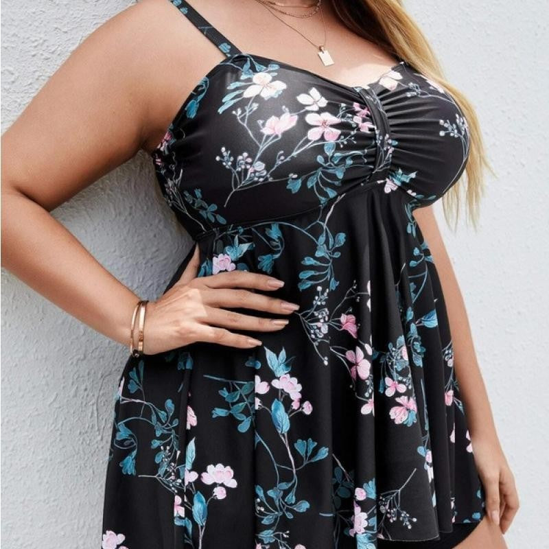 Damen Sportliches Tankini-Set mit floralem Oberteil und Shorts R&B