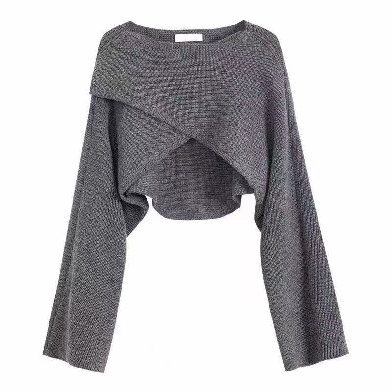 Damen lässiger Cropped-Pullover mit asymmetrischem Schnitt und strukturierter Oberfläche R&B