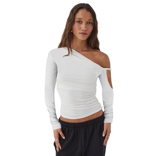 Damen Elegante asymmetrische Bluse mit langen Ärmeln und Raffung R&B