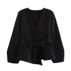 Damen Wickeljacke mit eleganter Taillierung und Bogenmotiv R&B