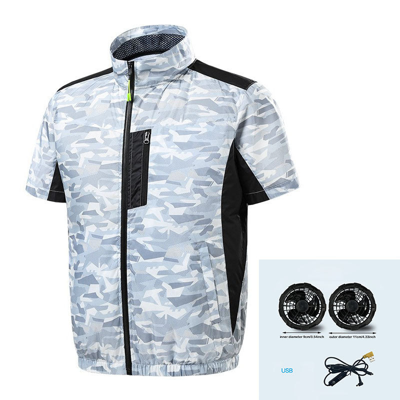 Herren nan Kurzarm-Lüftungsjacke mit integrierten USB-Ventilatoren und atmungsaktivem Meshfutter R&B