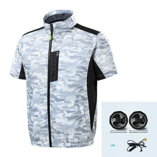 Herren nan Kurzarm-Lüftungsjacke mit integrierten USB-Ventilatoren und atmungsaktivem Meshfutter R&B