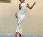 Damen Enges Strickkleid mit transparenten Details R&B
