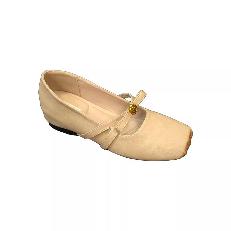 Damen elegante Ballerinas mit verstellbarem Riemen und dekorativer Blüte R&B