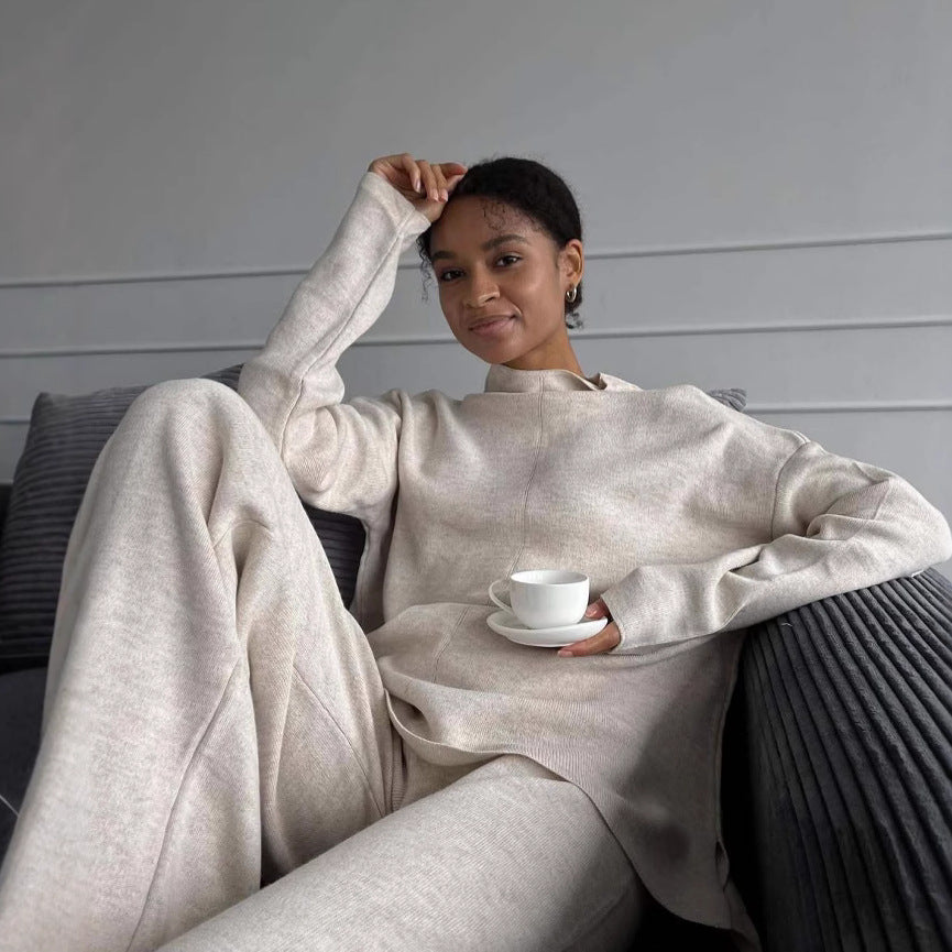 Damen lässiges Sweat-Set mit hohem Kragen und elegantem Schnitt R&B