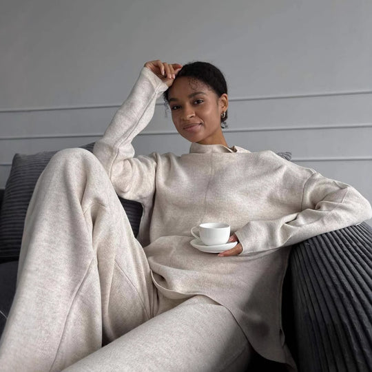 Damen lässiges Sweat-Set mit hohem Kragen und elegantem Schnitt R&B
