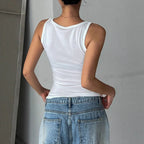 Damen Tanktop mit modernem Quadrat-Ausschnitt und fein geripptem Material R&B