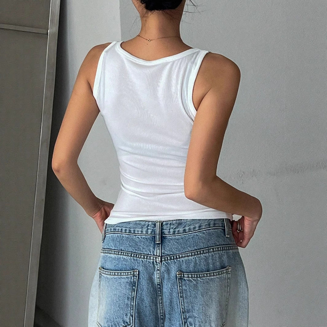 Damen Tanktop mit modernem Quadrat-Ausschnitt und fein geripptem Material R&B