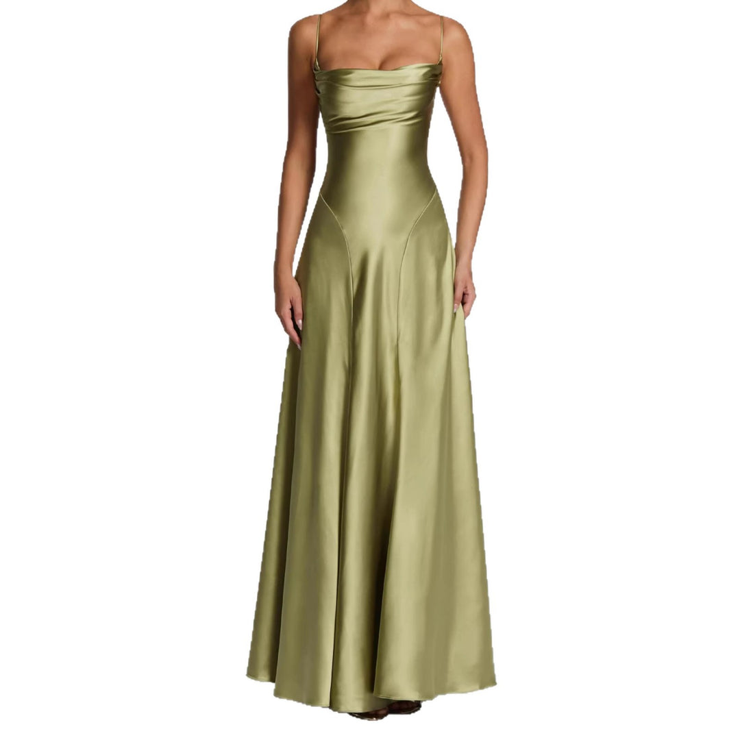 Damen Elegantes Maxi-Kleid mit fließendem Satin und verführerischem Spaghettiträger R&B