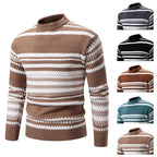 Herren gestreifter Strickpullover mit hohem Stehkragen und weicher Textur R&B
