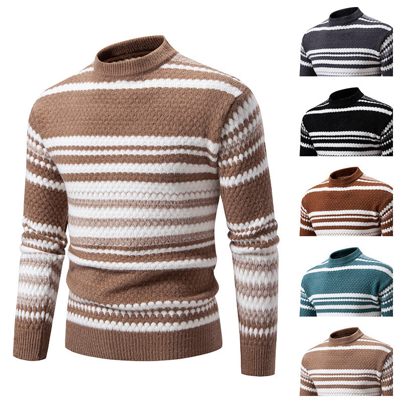 Herren gestreifter Strickpullover mit hohem Stehkragen und weicher Textur R&B