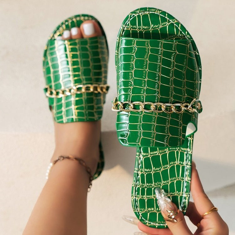 Damen modische Slides mit Kettenverzierung R&B
