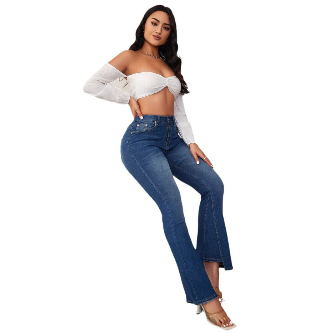 Damen Flared Jeans mit hohem Bund und eleganter Schnittführung R&B