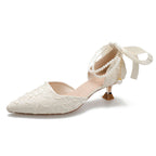 Damen elegante spitze Slingback-Pumps mit luxuriösem Perlenschmuck