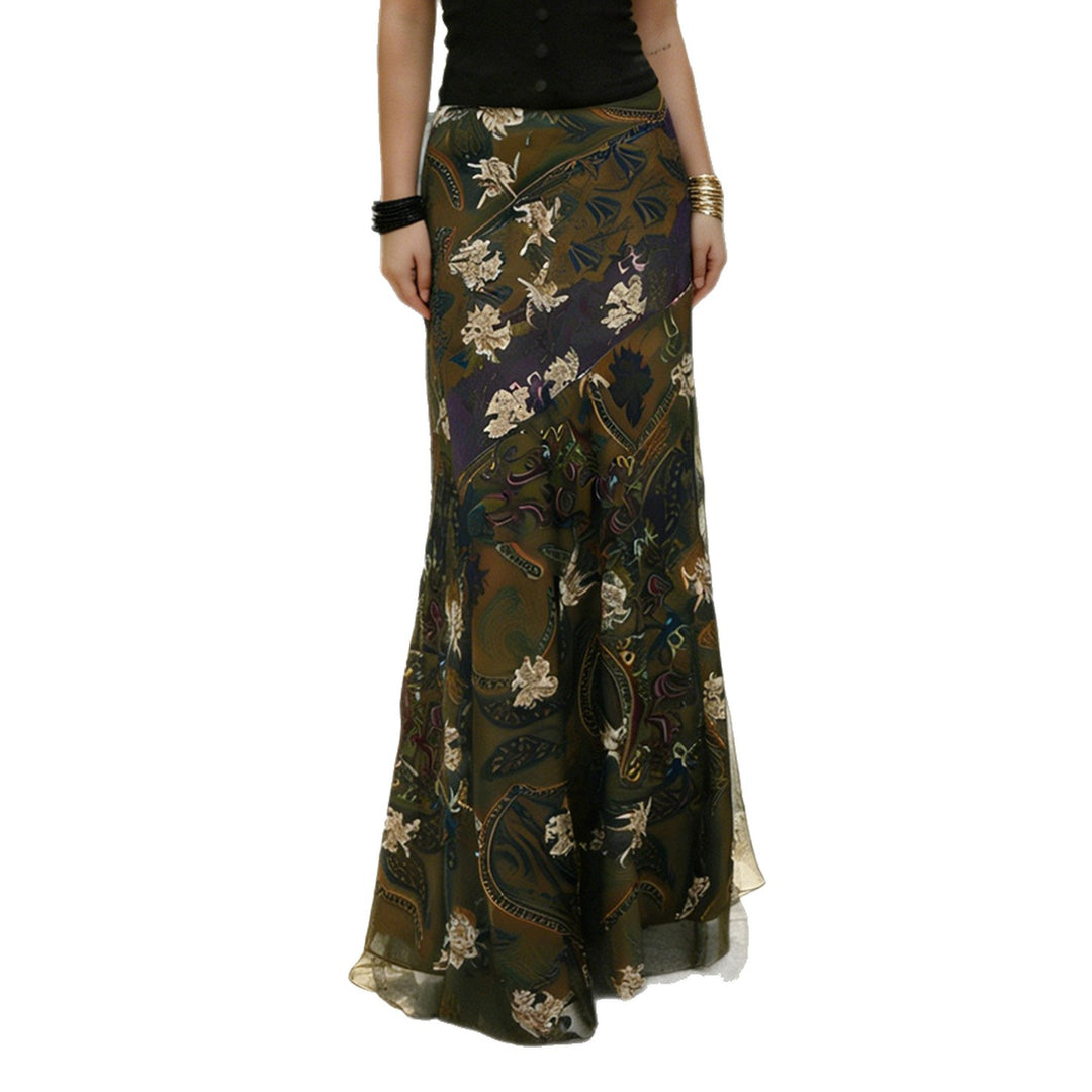 Damen Langer, eleganter Rock im Vintage-Stil mit floralem Muster und fließendem Schnitt R&B