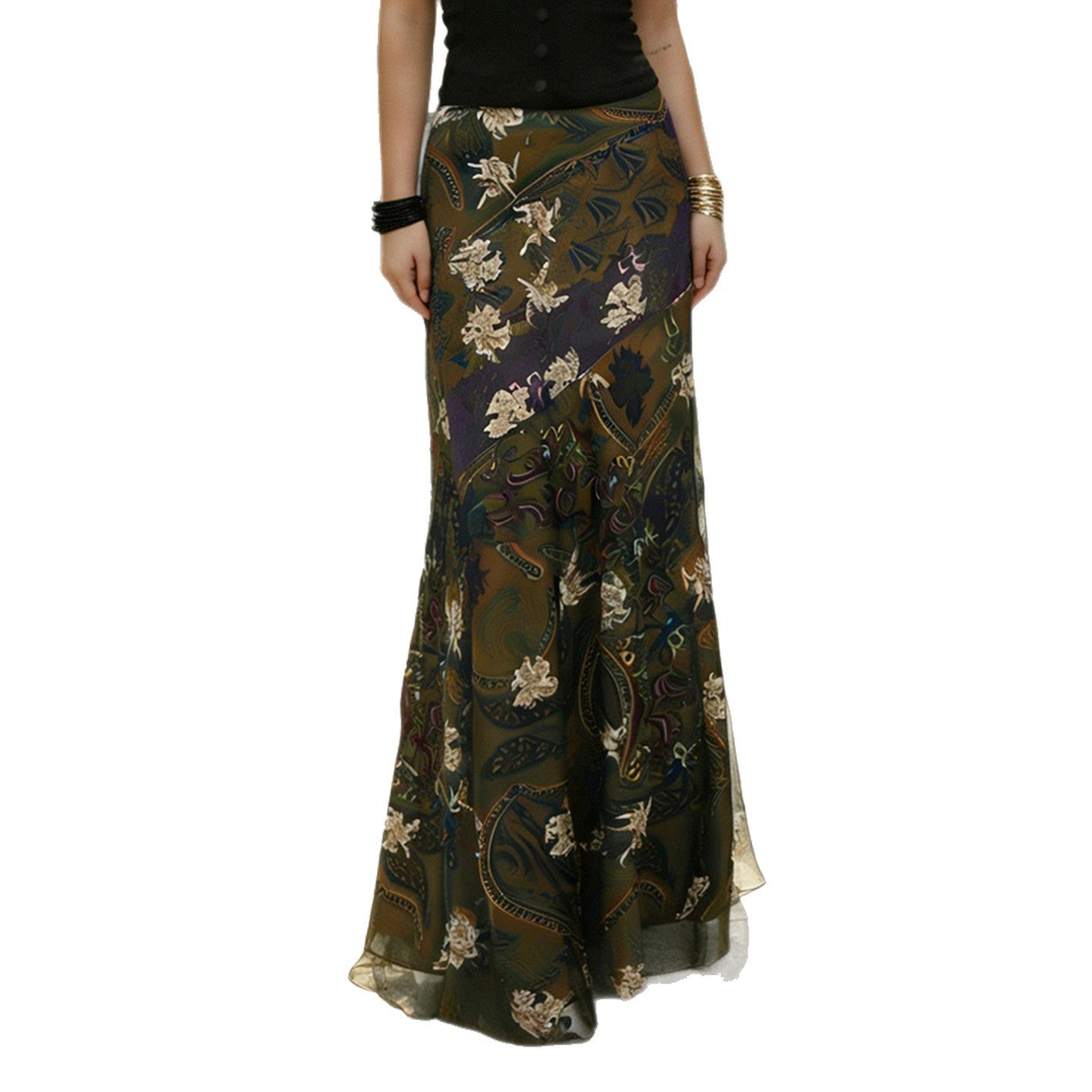 Damen Langer, eleganter Rock im Vintage-Stil mit floralem Muster und fließendem Schnitt R&B