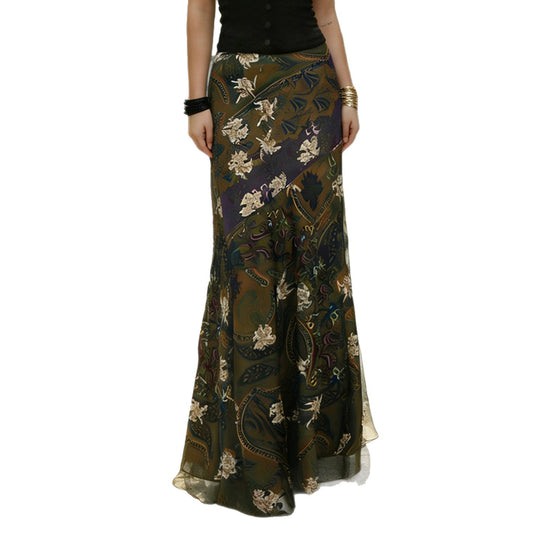 Damen Langer, eleganter Rock im Vintage-Stil mit floralem Muster und fließendem Schnitt R&B