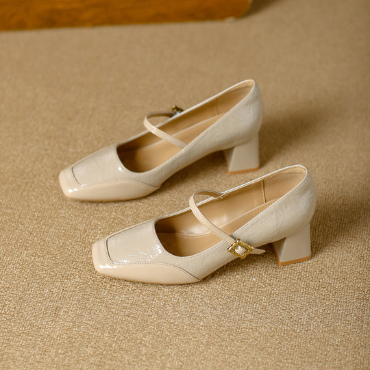 Damen elegante Mary Jane Pumps mit quadratischer Schuhspitze und modischem Riemen R&B