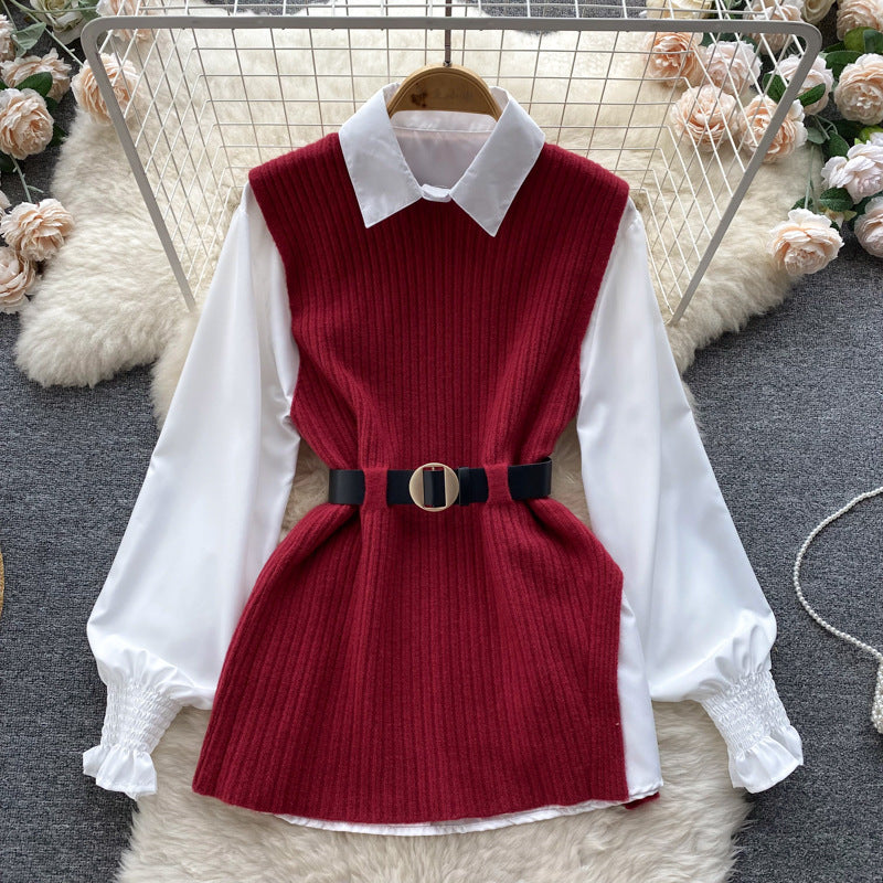Damen modische Strickweste mit eleganter Hemdunterlage R&B