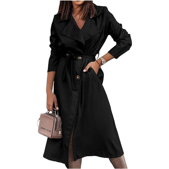Damen eleganter Trenchcoat mit Gürtel und femininer Silhouette R&B