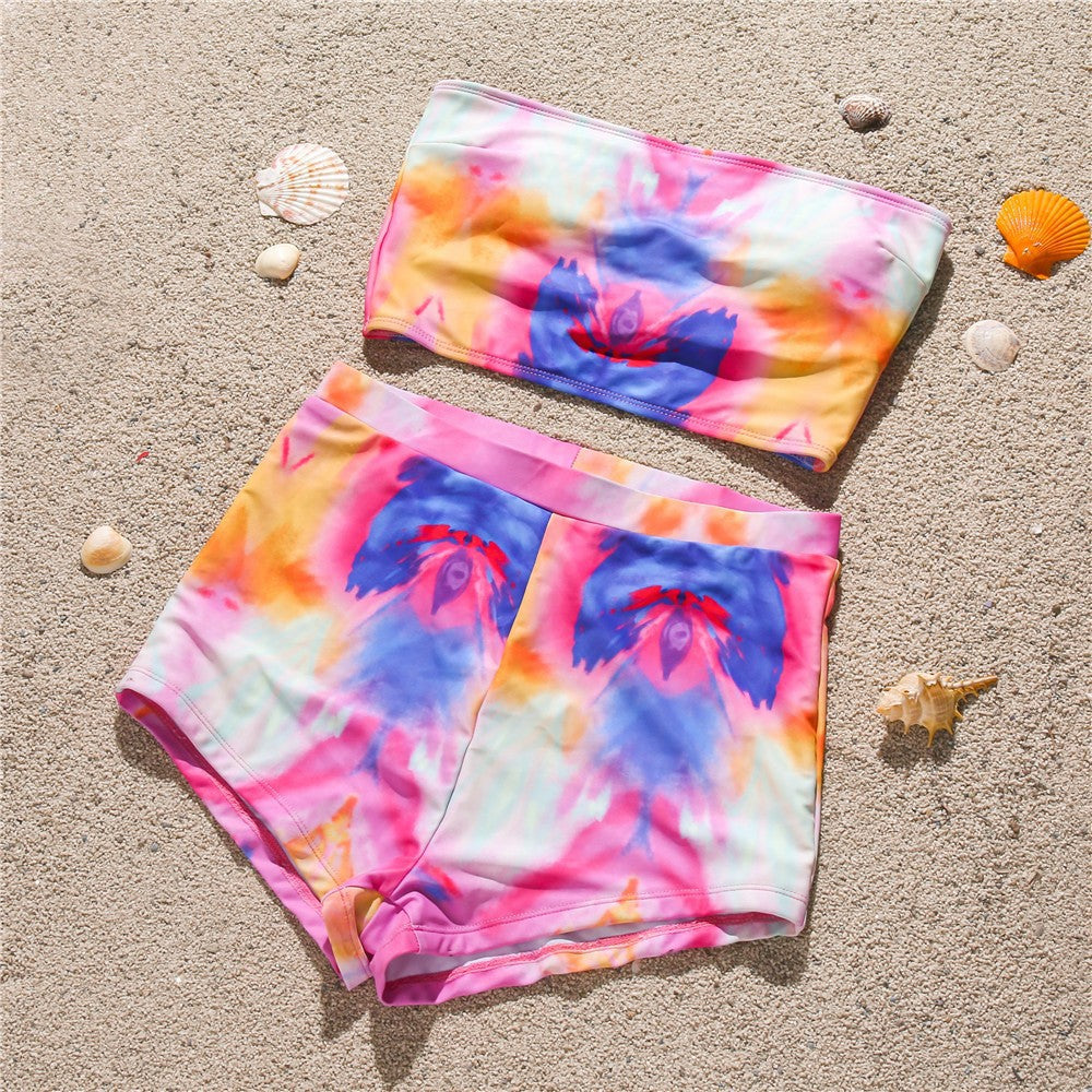 Damen Hochgeschnittener Bikini-Set mit modernem Batikdesign R&B