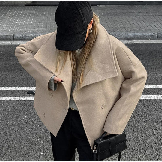 Damen Oversize Wollmantel R&B