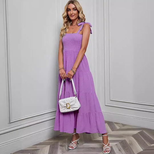 Damen Maxikleid mit zartem Smock-Oberteil und verstellbaren Trägern R&B