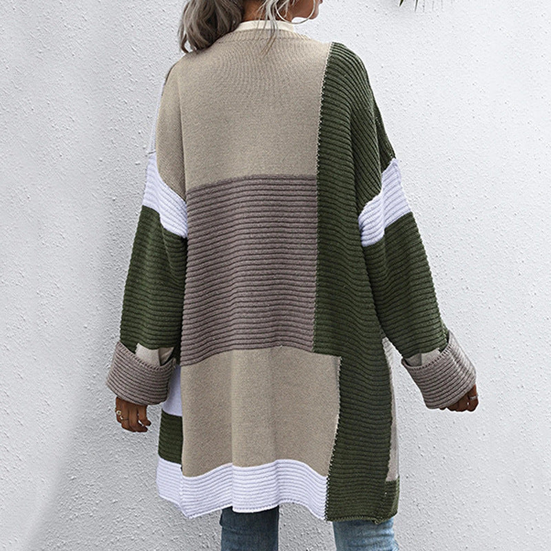 Damen lässige Strickjacke mit geometrischem Muster und offenen Ärmeln R&B