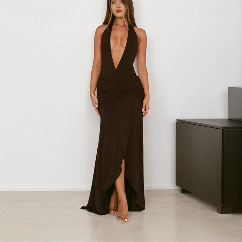 Damen Elegantes Wickelkleid mit tiefem V-Ausschnitt und asymmetrischem Saum