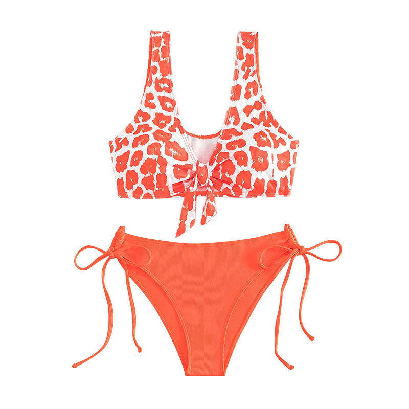 Damen Triangel-Bikini Set mit trendigem Leopardenmuster und verspieltem Knoten