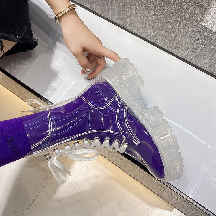 Damen trendige Stiefeletten im transparenten Design mit knalligem Detail R&B
