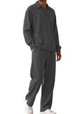 Herren nan Jacquard-Strickset mit Polokragen, legerer Passform und gerader Hose R&B