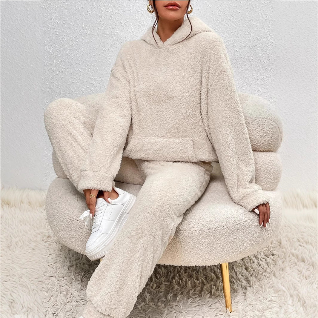 Damen Fleece-Loungewear-Set mit Kapuze und Taschen